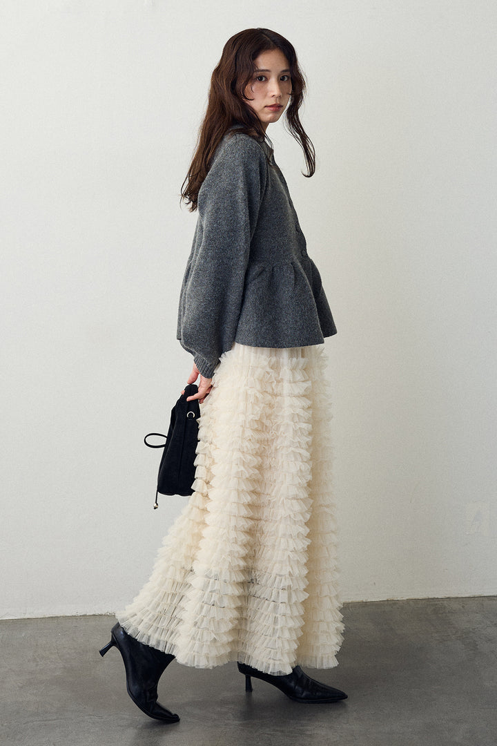 [予約/SET]ポロ襟ペプラムニットプルオーバー+ホイップチュールティアードスカート(2set)