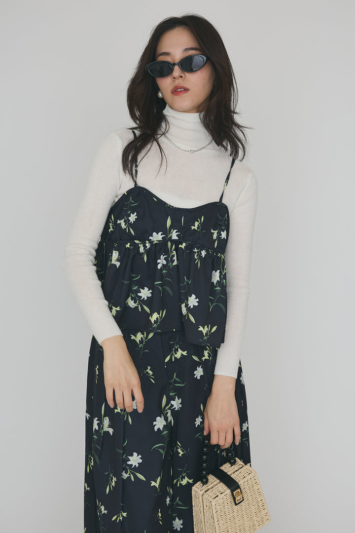 [予約/SET]シックフラワービスチェキャミソール+シックフラワータックワイドパンツ(2set)