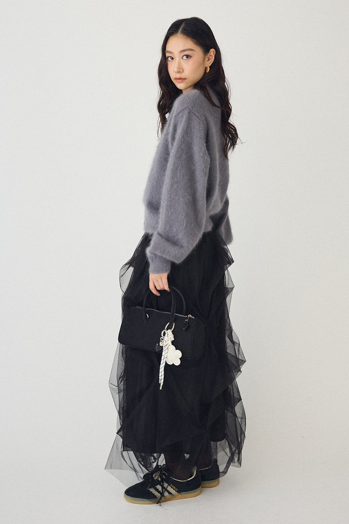 [予約/SET]ウールソフトカーディガン+マルチパターンタックチュールスカート(2set)