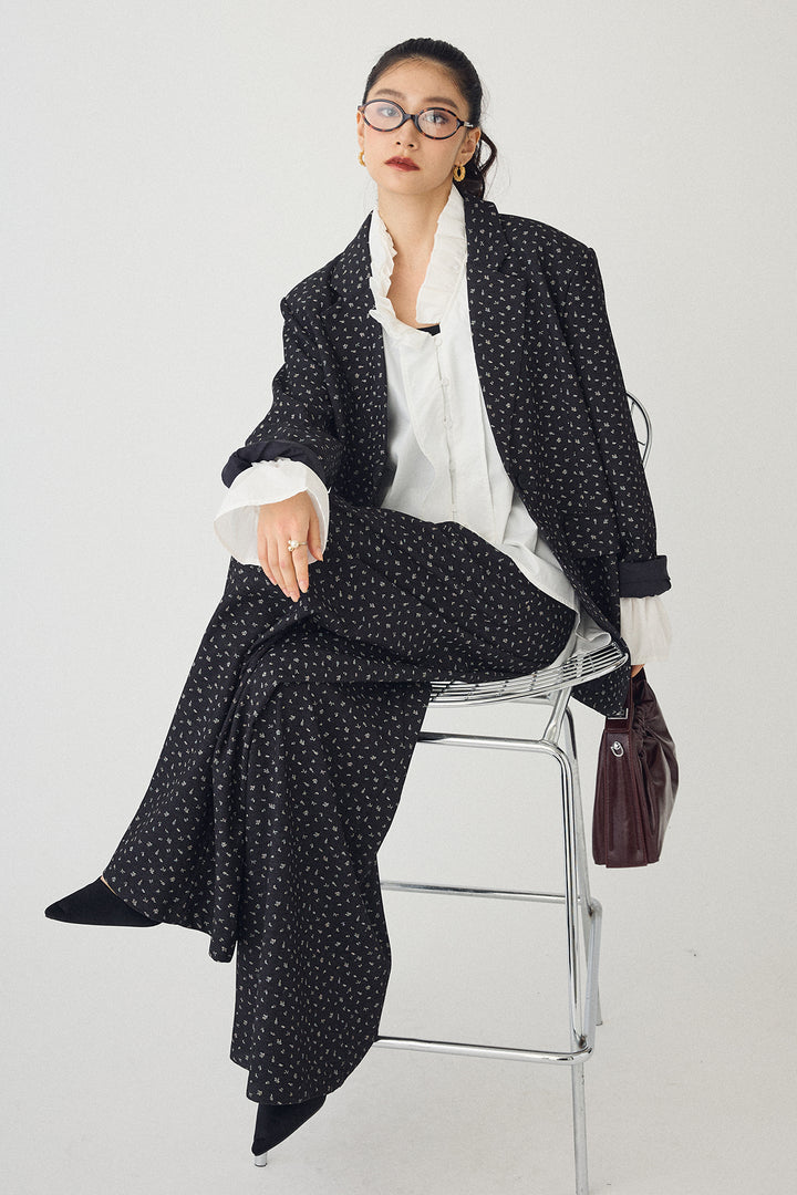 [予約/SET]ダブルプリーツカラーブラウス+ヴィンテージフラワー柄セットアップ(2set)