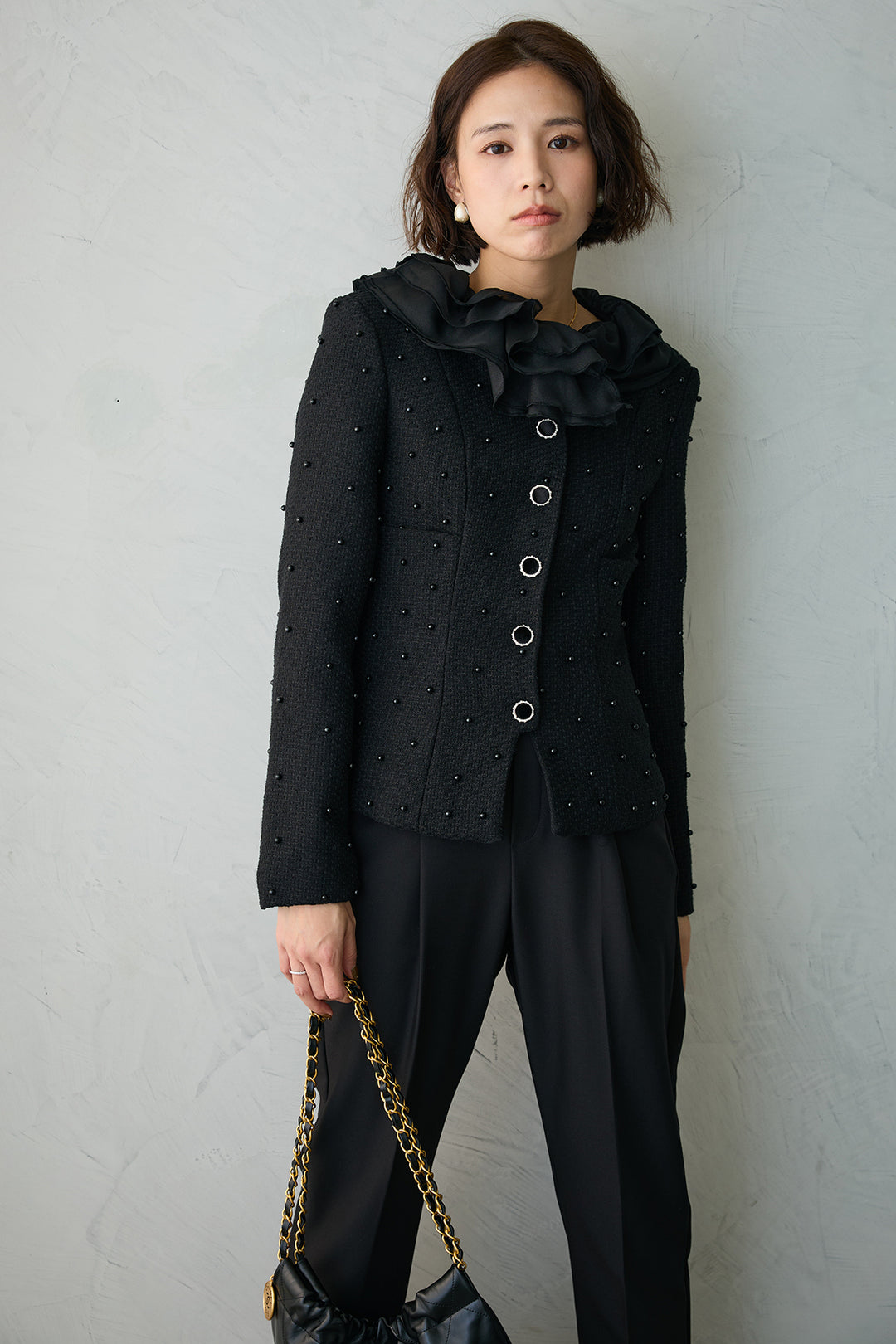 [予約]2wayフリルカラーツイードジャケット