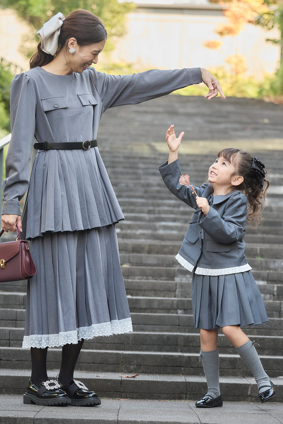 [予約/親子SET]ダブルプリーツクラシカルワンピース+[kids]クラシカルプリーツジャケットセットアップ(2set)