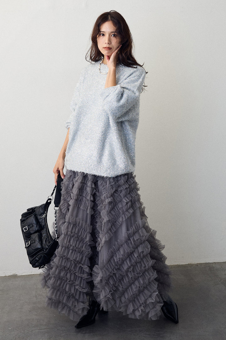 [予約/SET]グリッターラメニット+スフレアシメチュールスカート(2set)