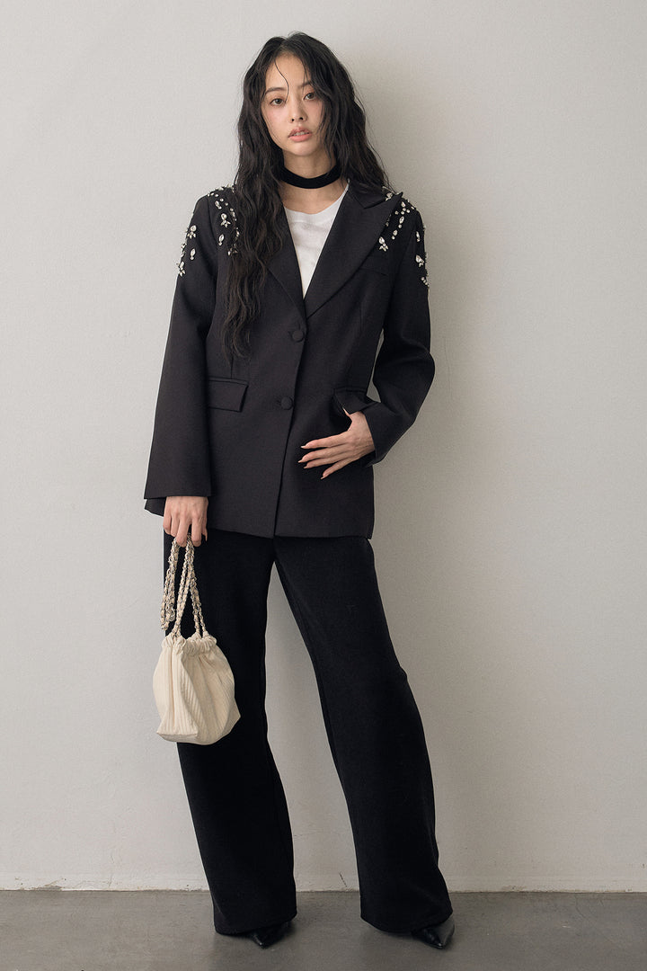 [予約/SET]ショルダービジューマニッシュジャケット+ウォームタッチイージーパンツ(2set)