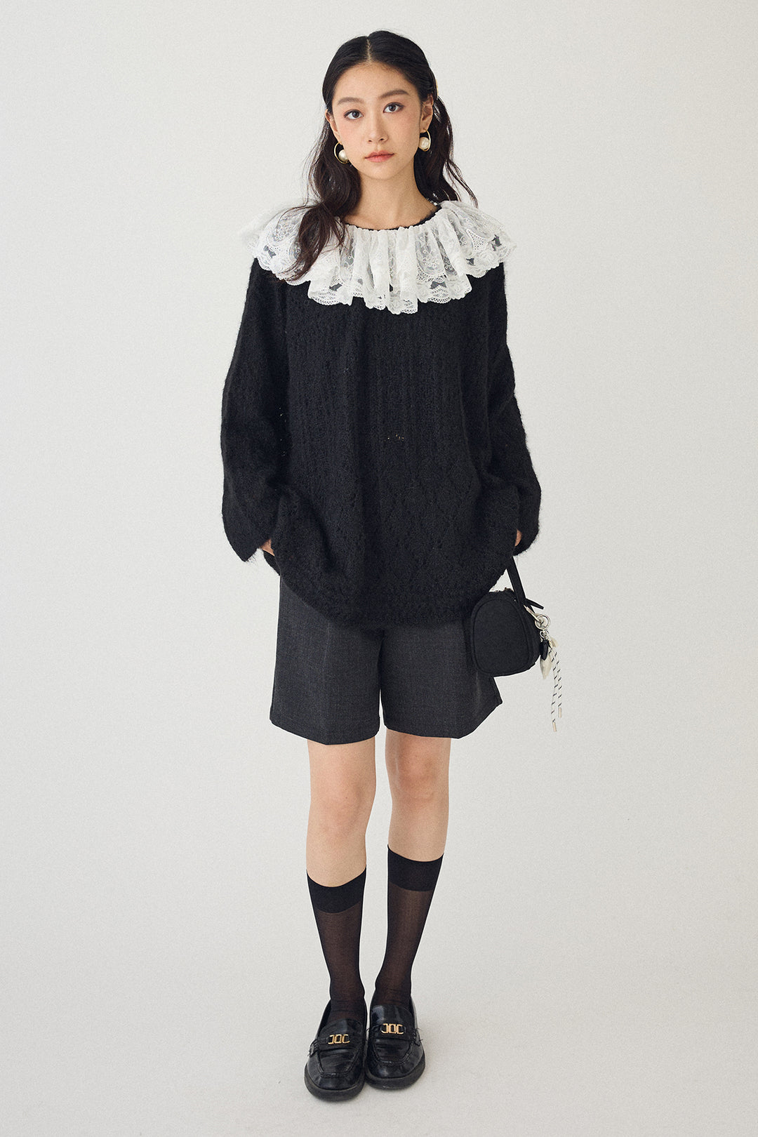 [予約/SET]ダブルレースカラードッキングニット+ウールタッチセンタープレスハーフパンツ(2set)