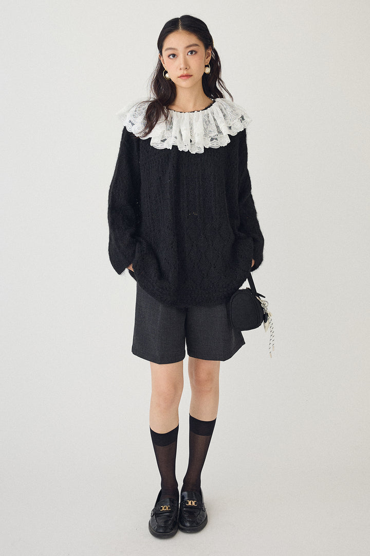 [予約/SET]ダブルレースカラードッキングニット+ウールタッチセンタープレスハーフパンツ(2set)