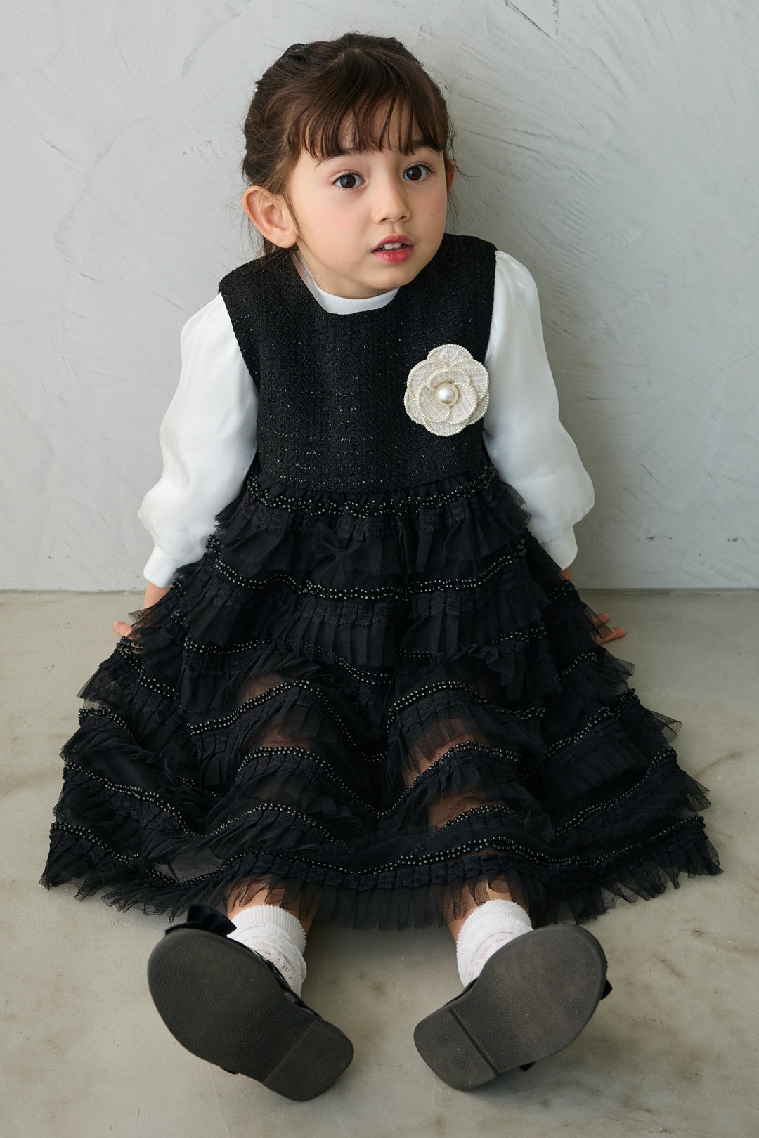 [予約](kids)ティアードプリーツパールワンピ