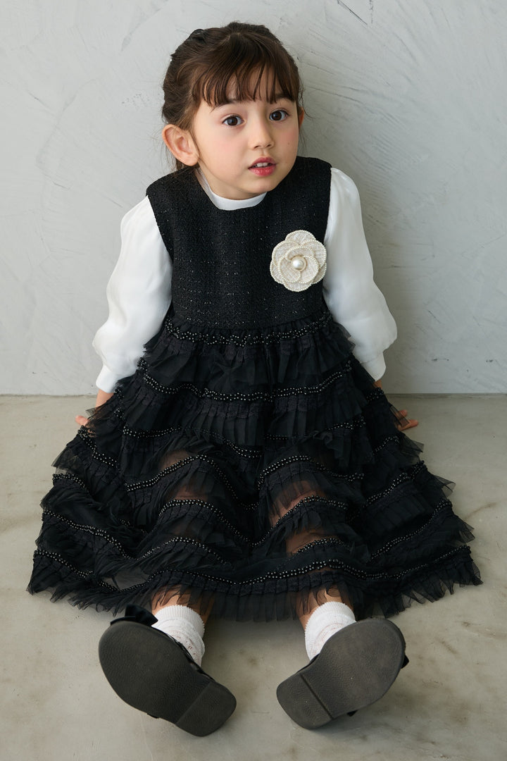 [予約](kids)ティアードプリーツパールワンピ