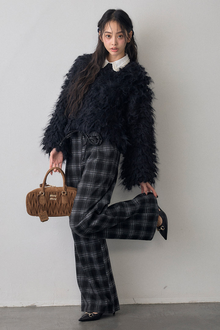 [予約/SET]ループシャプルオーバーニット+クラシカルチェックフラワーモチーフ付きパンツ(2set)