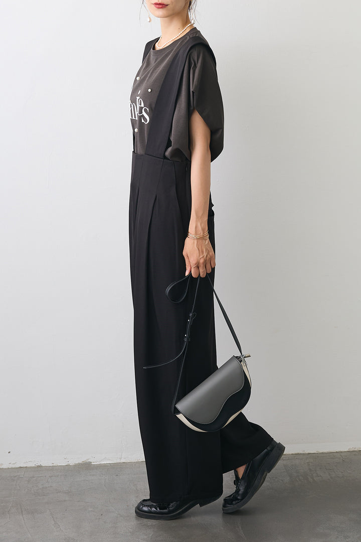 [予約/SET]パール+ロゴボックスTシャツ+ハイウエストサロペット(2set)