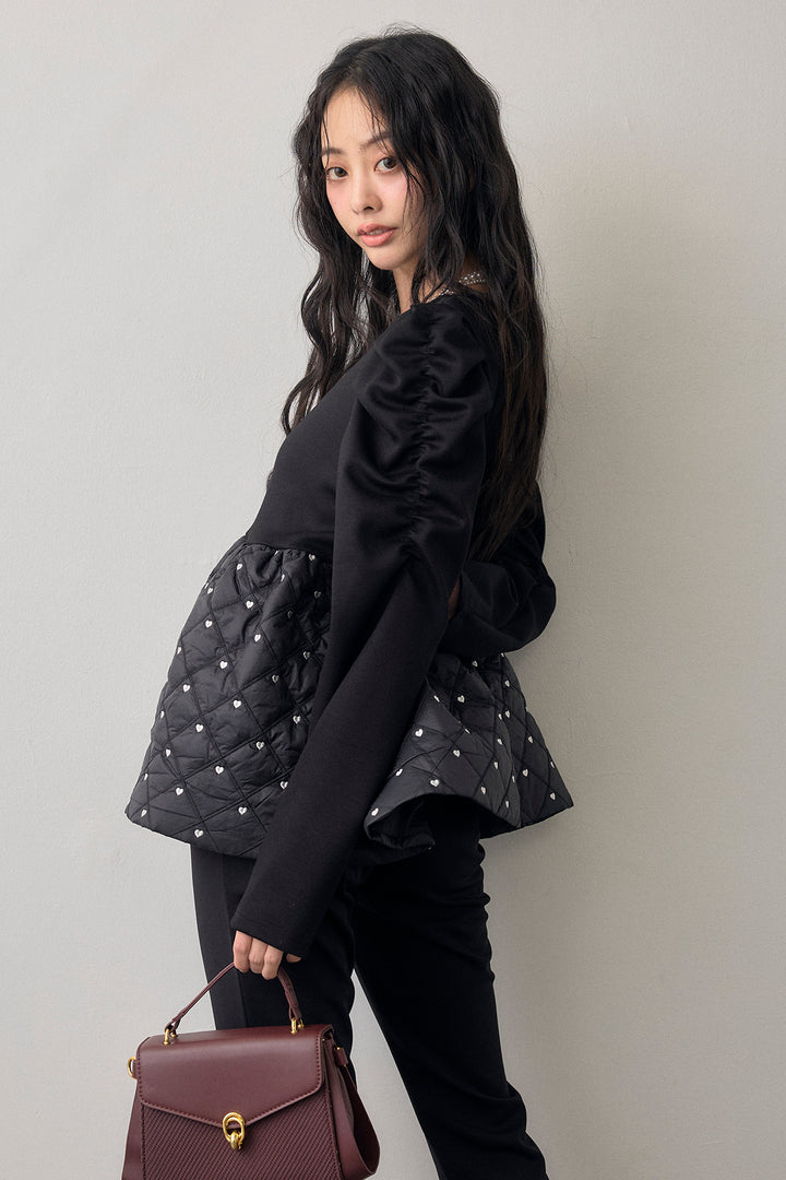 [予約/SET]ハートキルティングドッキングぺプラムチュニック+センタースリットパールパンツ(2set)