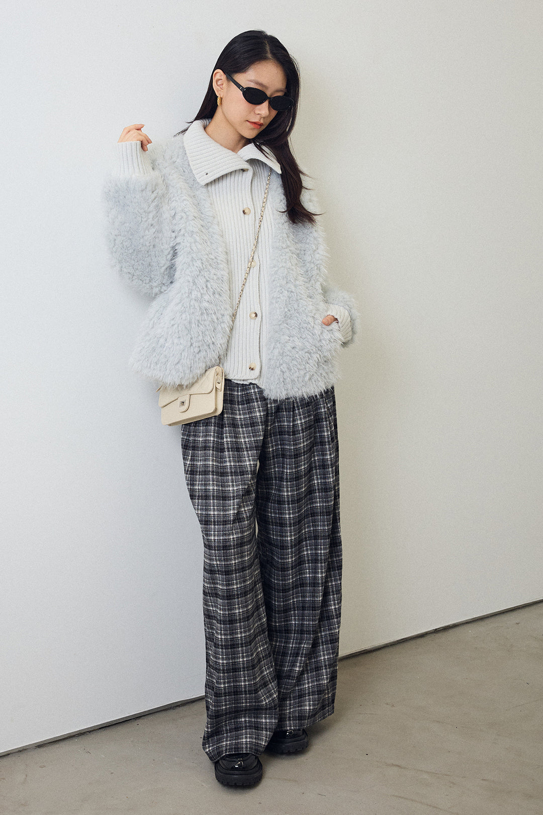 [予約]ハイウエストチェックセミワイドパンツ