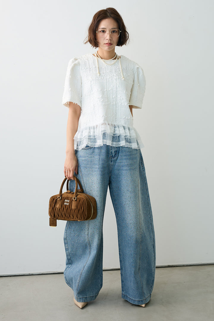 [予約]サマーツイード異素材ドッキングトップス