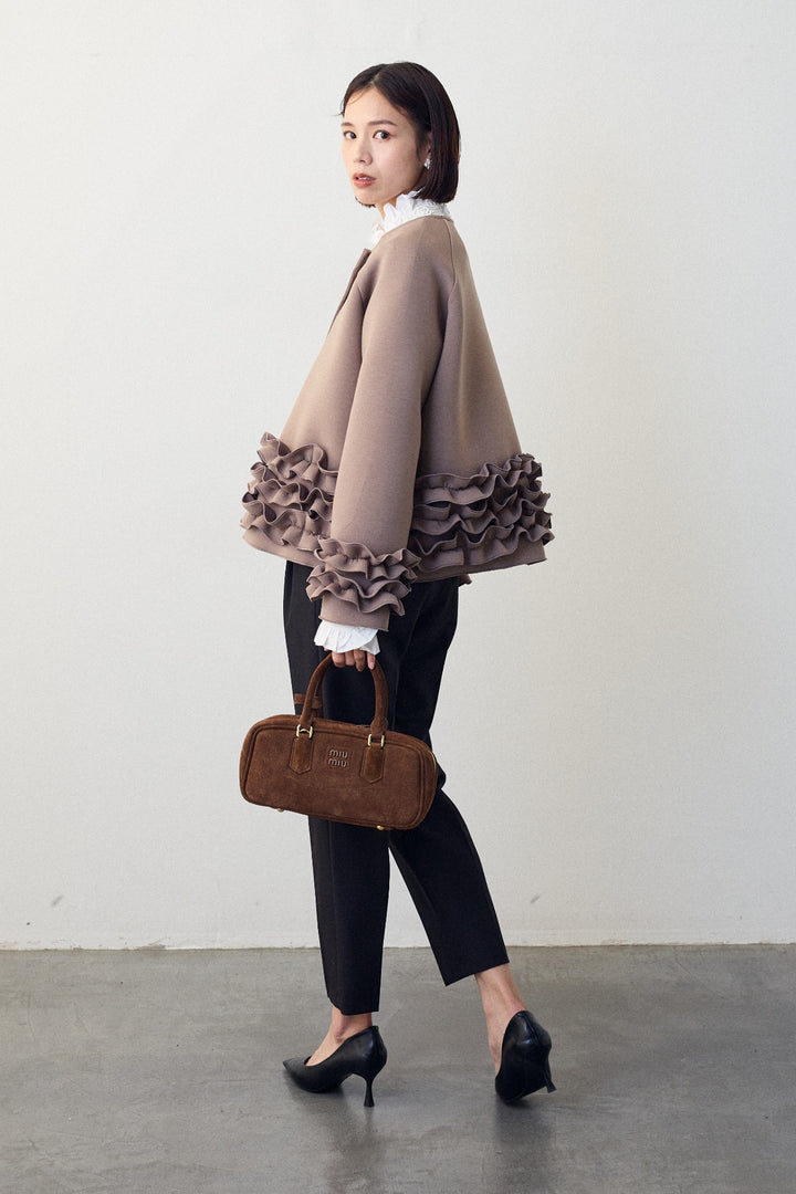 [予約/SET]フリルティアードボンディングクロップドコート+タックテーパードパンツ(2set)