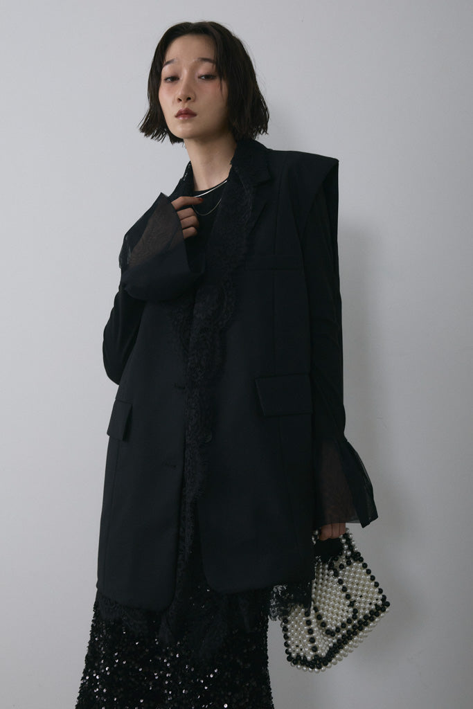 [予約]アシメレースドッキングデザインボタンジレ