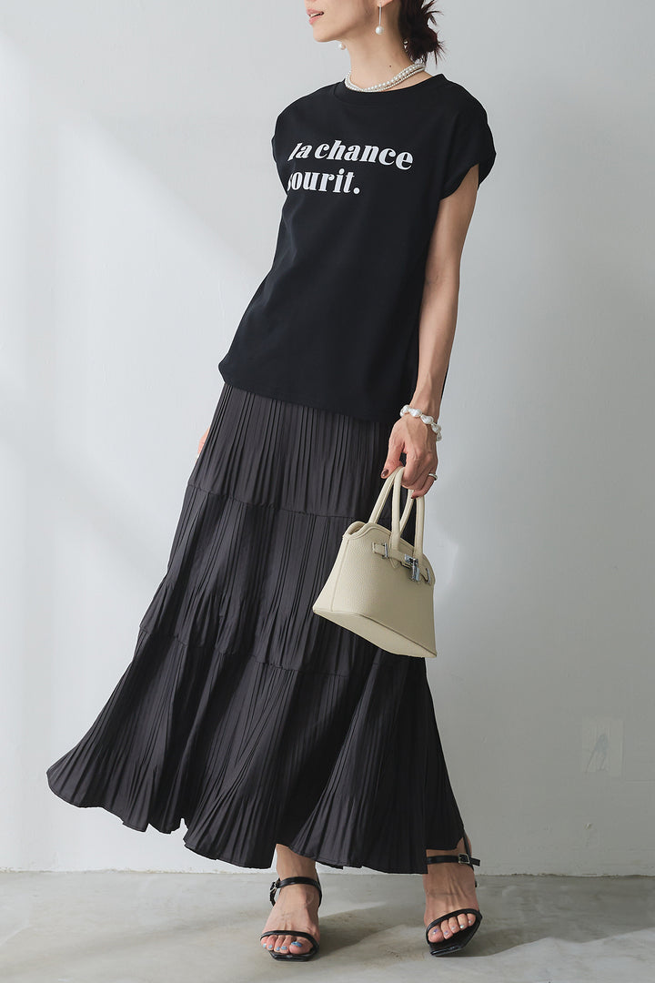 [予約/SET]フレンチロゴTシャツ+シルエットプリーツスカート(2set)