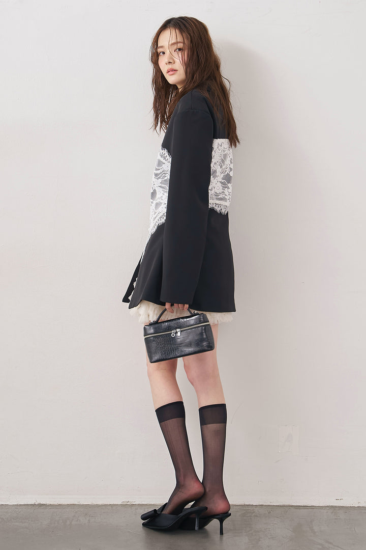 [予約/SET]美ラインウエストレースデザインジャケット+ホイップチュールミニ丈スカート(2set)