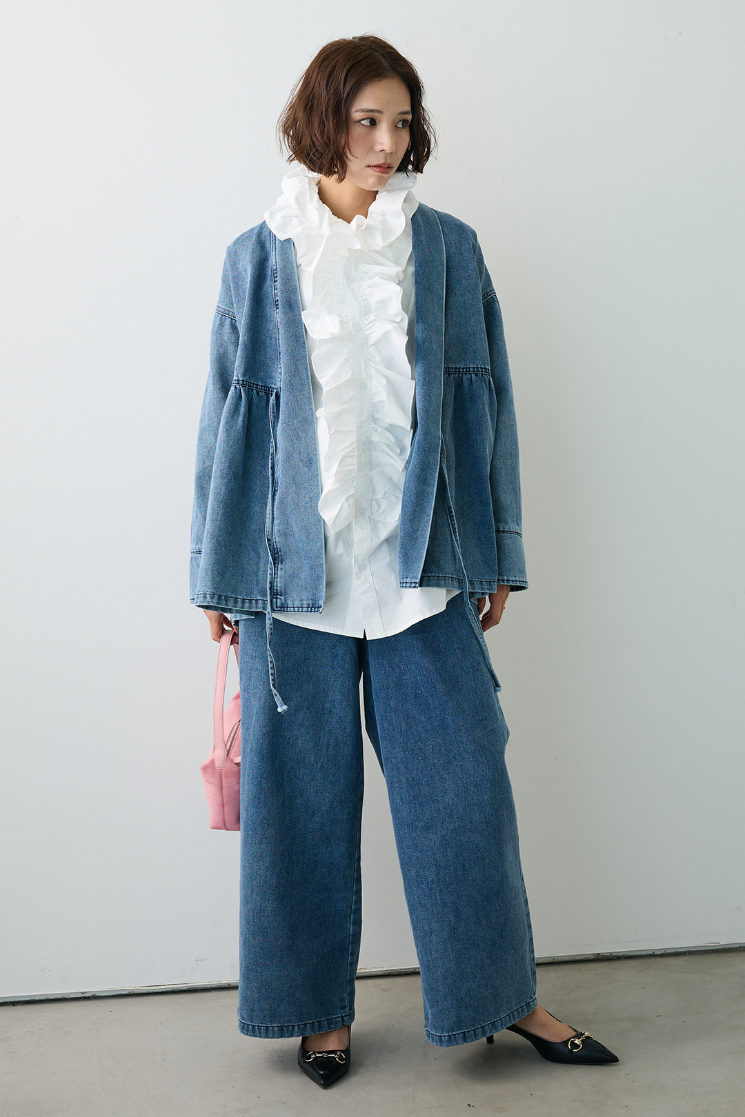 [予約]ノーカラーデニムルーズセットアップ
