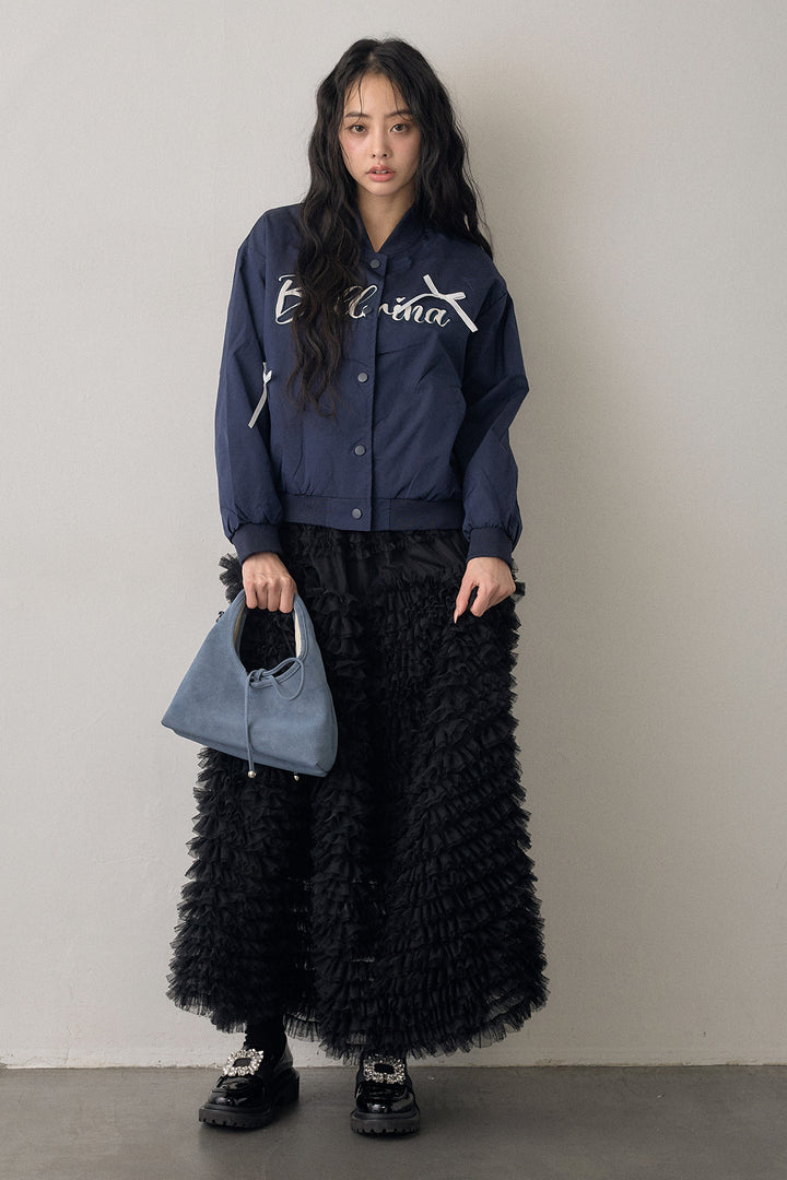 [予約/SET]ballerinaリボンブルゾン+ホイップチュールティアードスカート(2set)