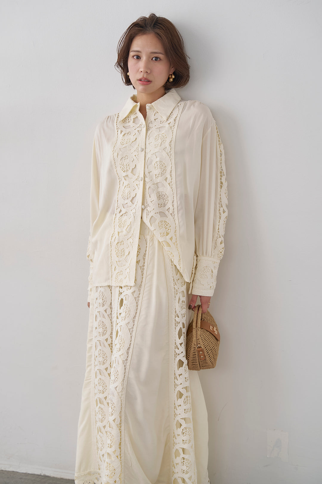 [予約]ヴィンテージライクレースシャツセットアップ