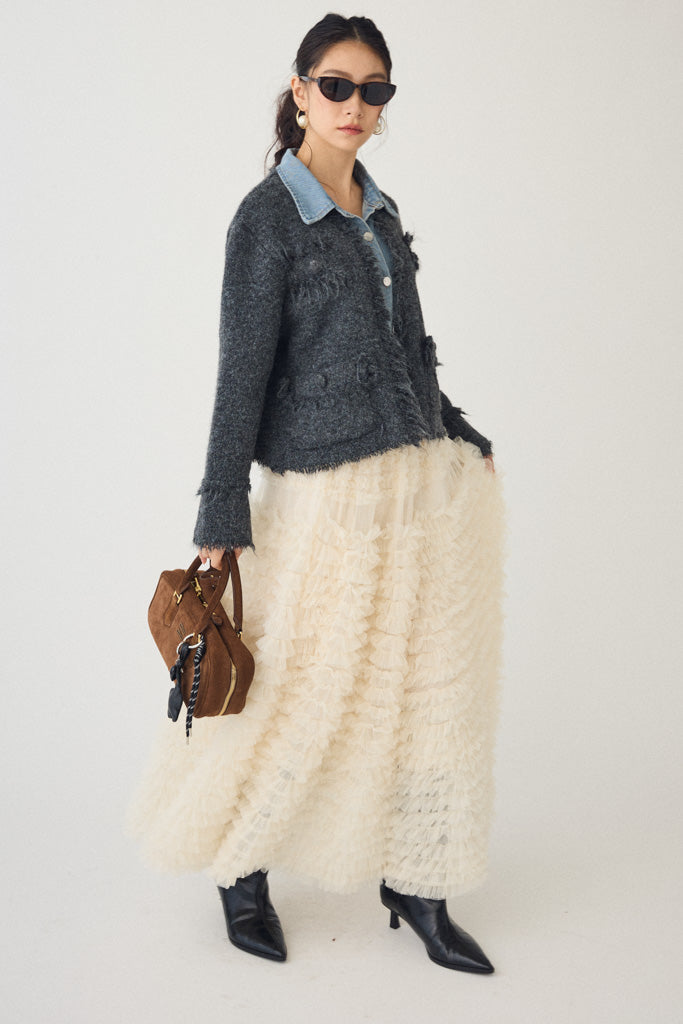 [予約]デニムシャツドッキングツイードカーデ