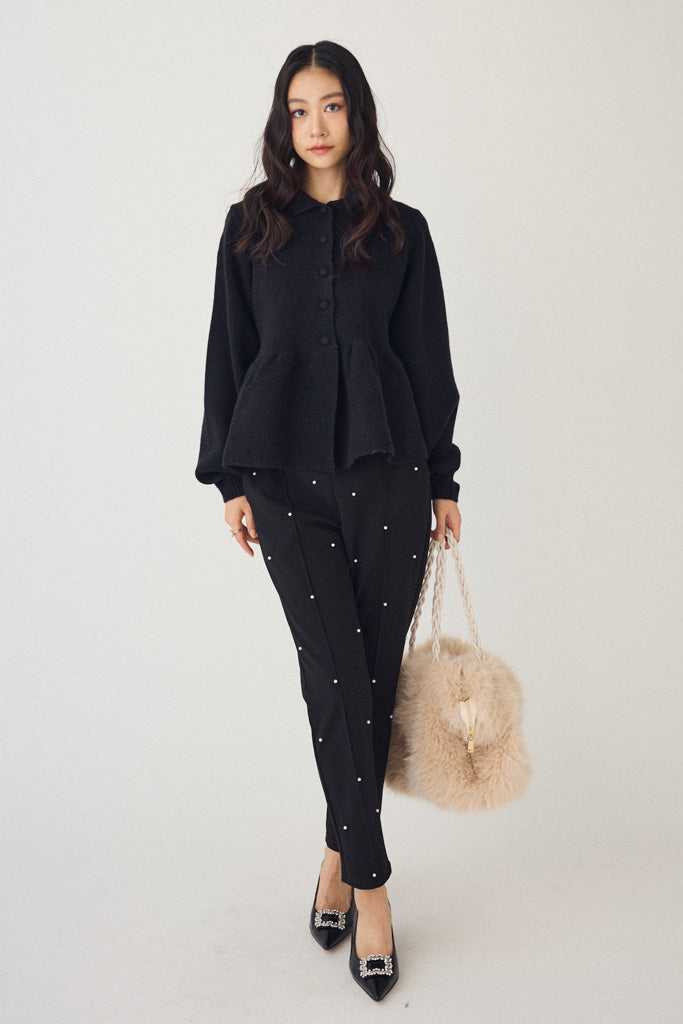 [予約]ポロ襟ペプラムニットプルオーバー