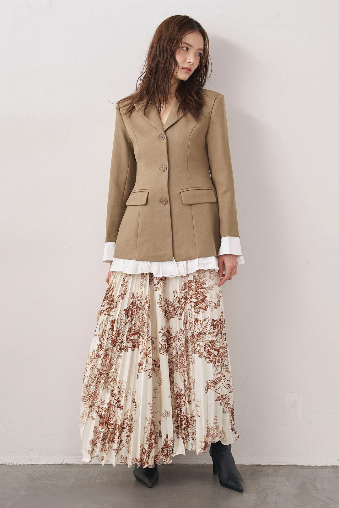 [予約]モノトーントワル柄プリーツスカート