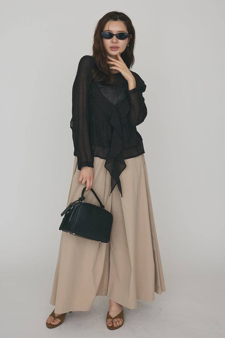 [予約/SET]ドレープフリルシアーレーヤードトップス+フロントサイドタックワイドパンツ(2set)