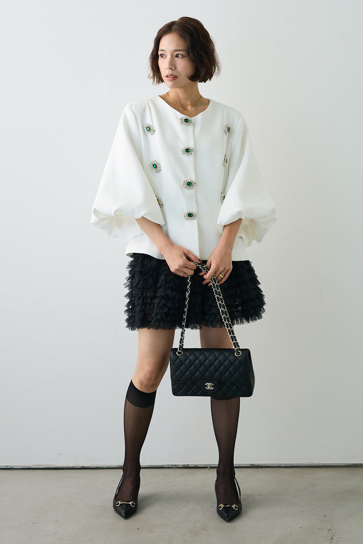 [予約/SET]クラシカルビジュー美ラインジャケット+ホイップチュールミニ丈スカート(2set)