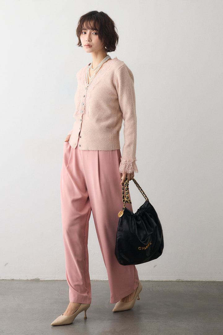 [予約/SET]レースVラインボタンニット+とろみドロストワイドパンツ(2set)