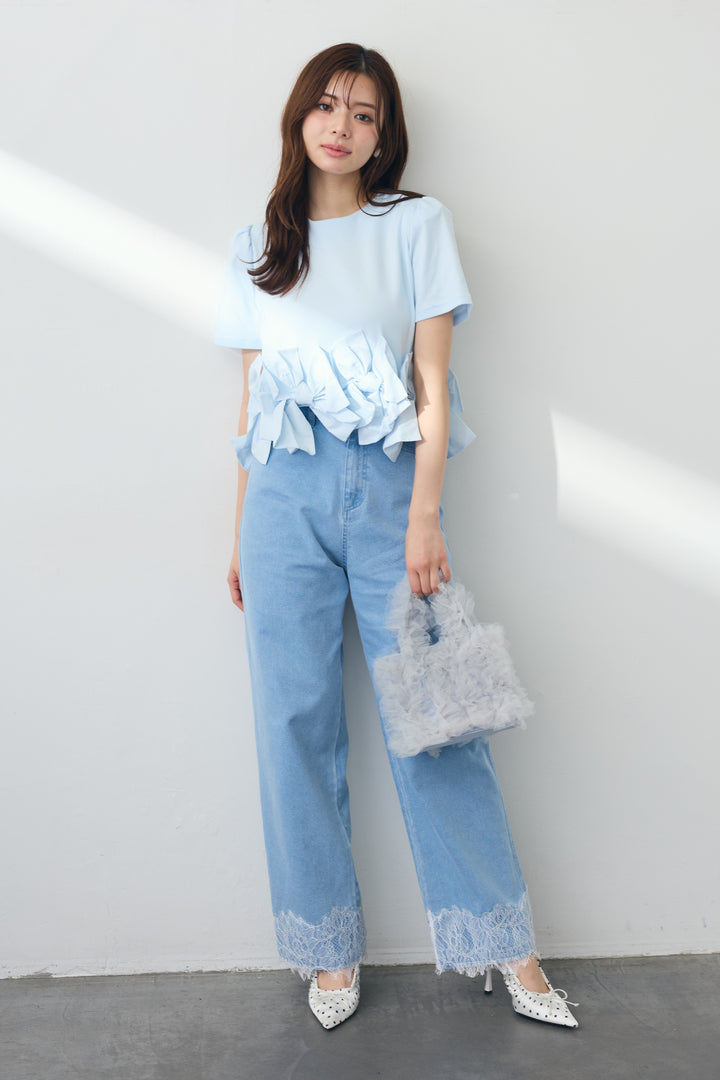 [予約]【接触冷感】ヘムレースデニムパンツ