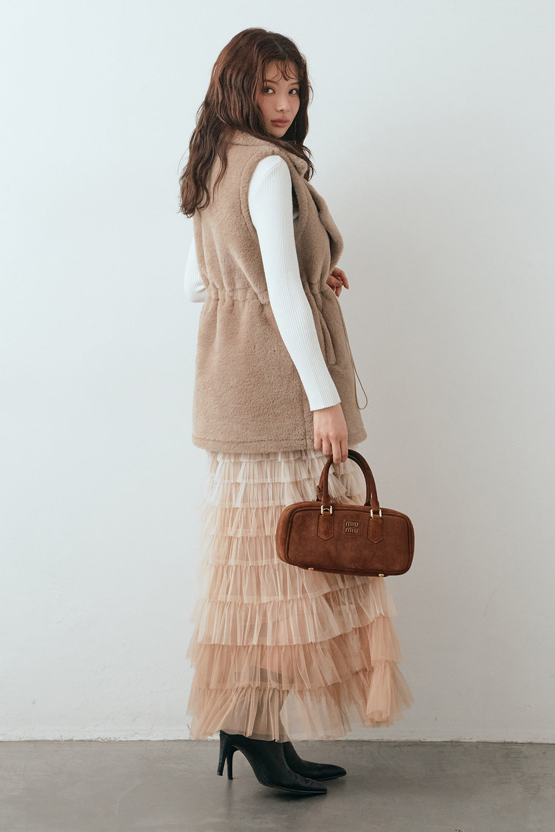 [予約/SET]テディボアウエストドロストベスト+グラデーションチュールティアードスカート(2set)