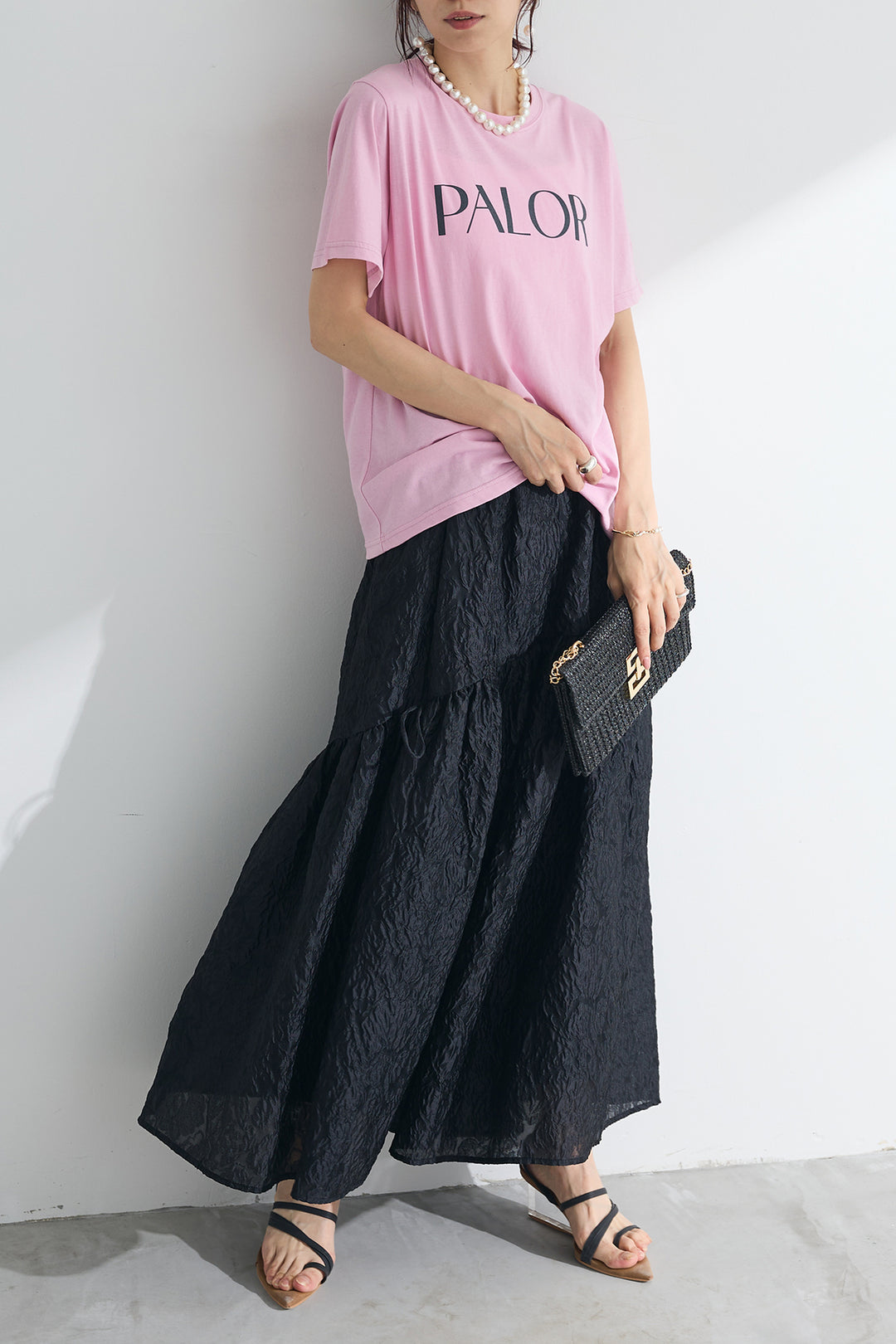 [予約/SET]PALOR Tシャツ+シアージャガードギャザーフレアスカート(2set)