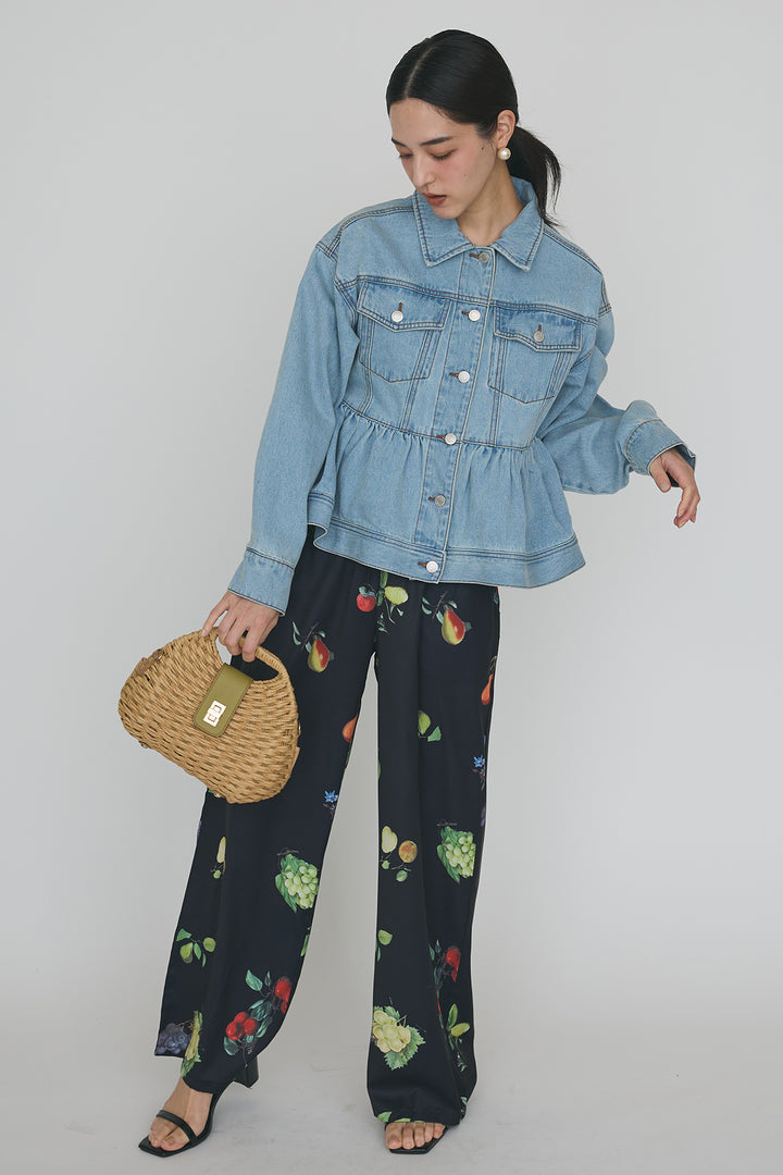 [予約/SET]ペプラムデニムジャケット+フルーツパターンストレートパンツ(2set)