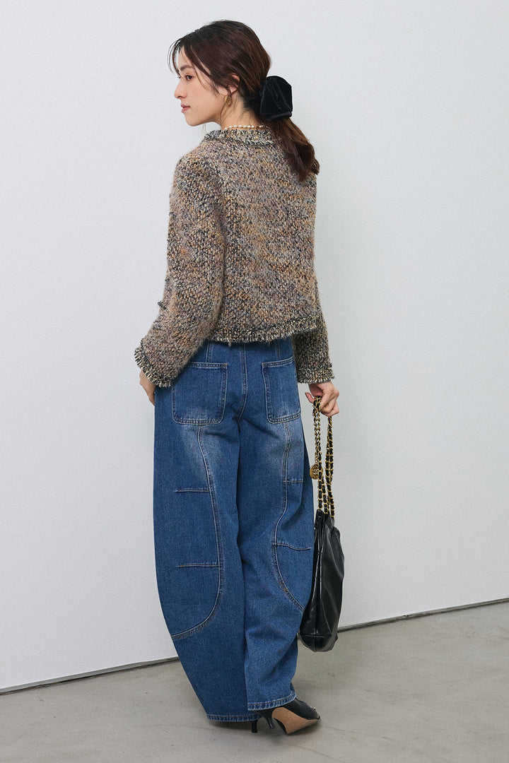 [予約/SET]カラーミックスツイードジャケット+ステッチ美ラインカーブデニムパンツ(2set)