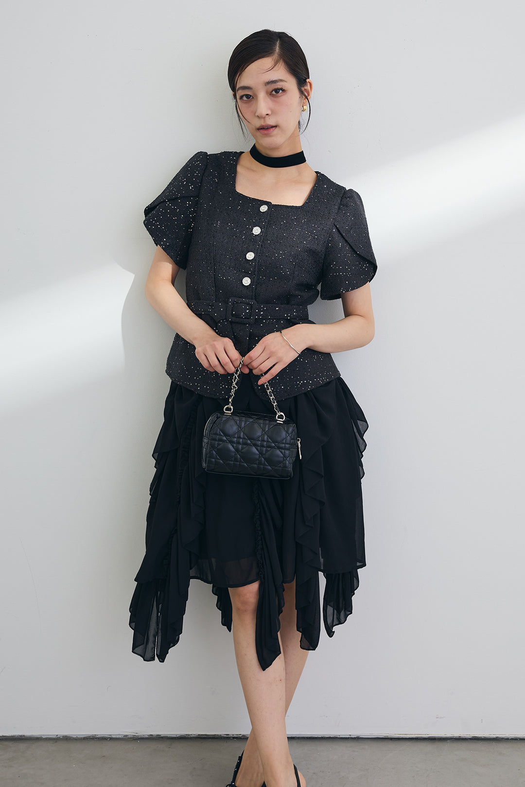 [予約]スパンコールツイードハーフスリーブジャケット