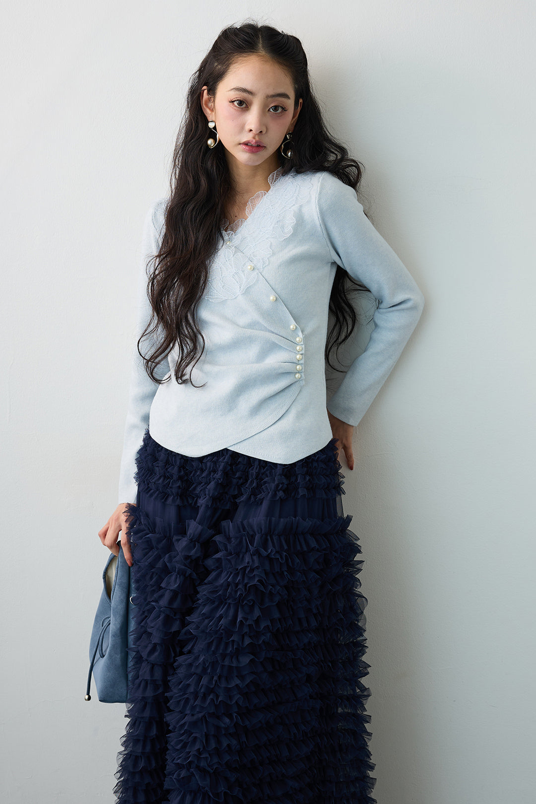 [予約]タックパールデザインレースニット