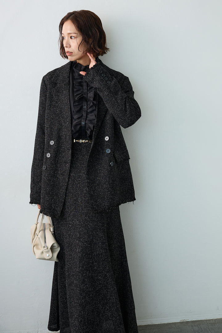 [予約/SET]スラブネップツイードフリンジテーラージャケット+スラブネップツイードフレアスカート(2set)