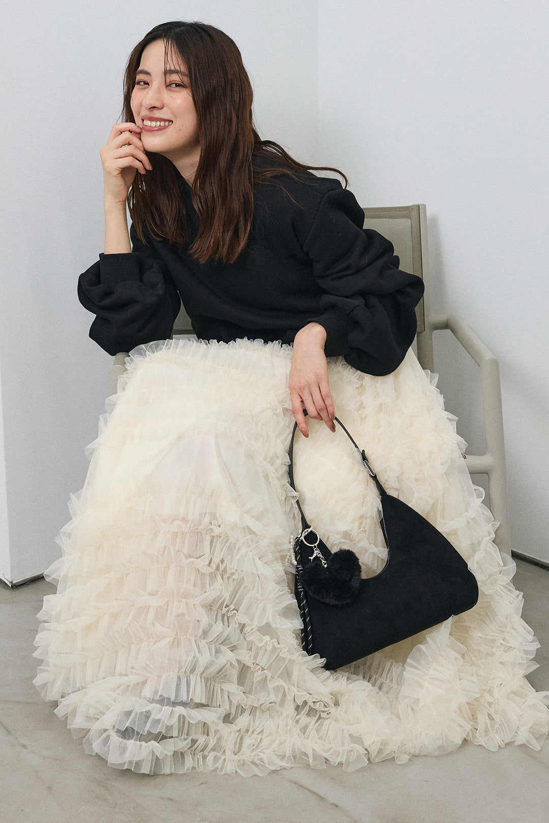 [予約/SET]裏起毛バルーンスリーブプルオーバー+スフレアシメチュールスカート(2set)