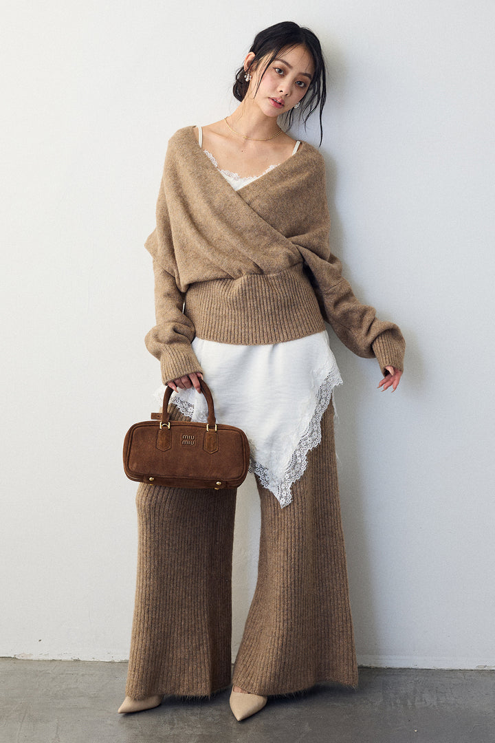 [予約/SET]カシュクール美ラインニットセットアップ+サテンレースアシメキャミ(2set)