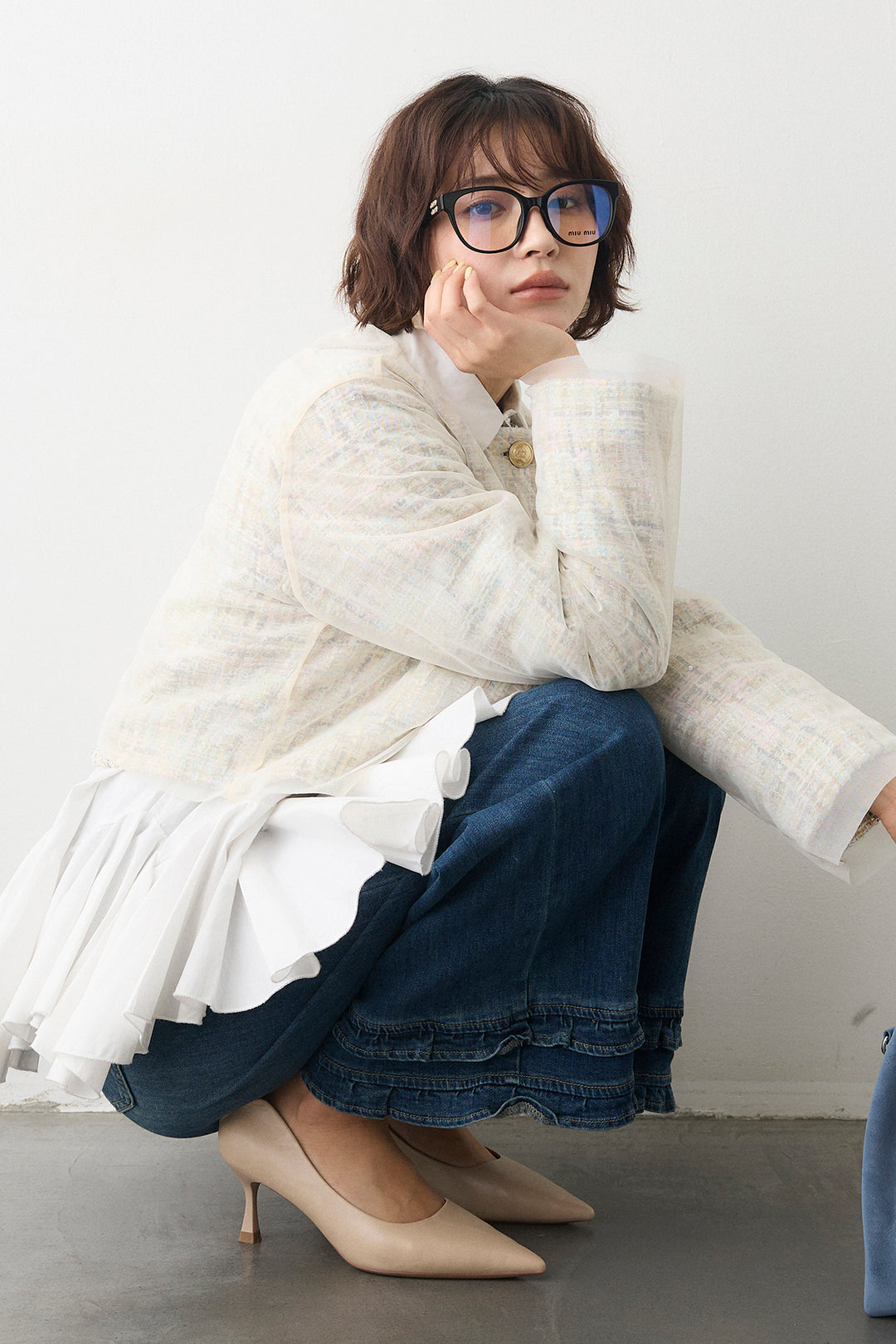 [予約]ツイード×チュールレイヤードクロップドジャケット