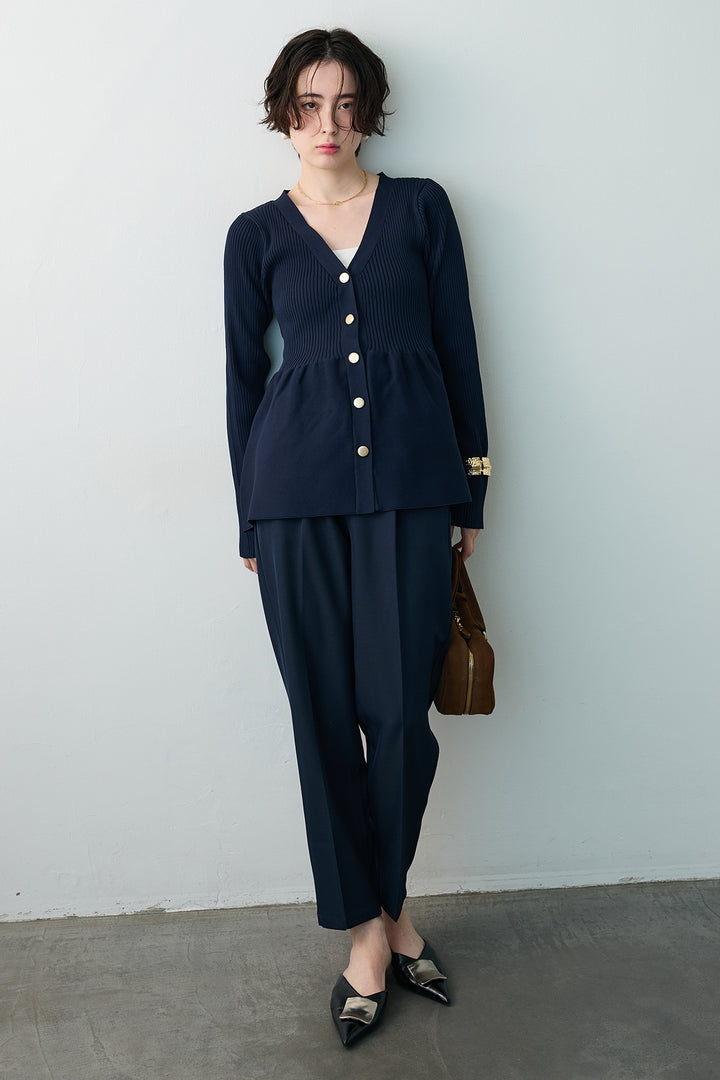 [予約/SET]スポンジペプラムリブニットカーデ+ベルトセットタックテーパードパンツ(2set)