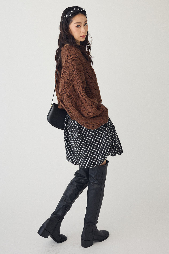 [予約/SET]ローピングケーブルショートニット+ミニフラワーバルーンショートパンツ(2set)