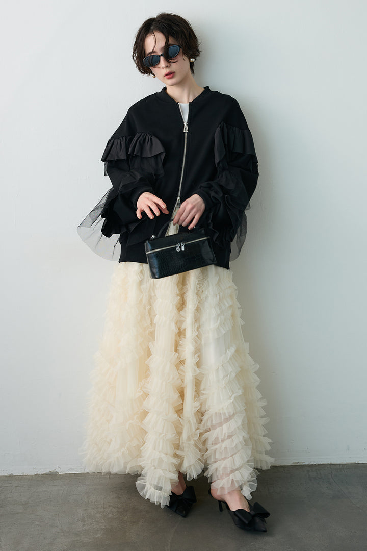 [予約/SET]フリルデザインダブルジップブルゾン+スフレアシメチュールスカート(2set)