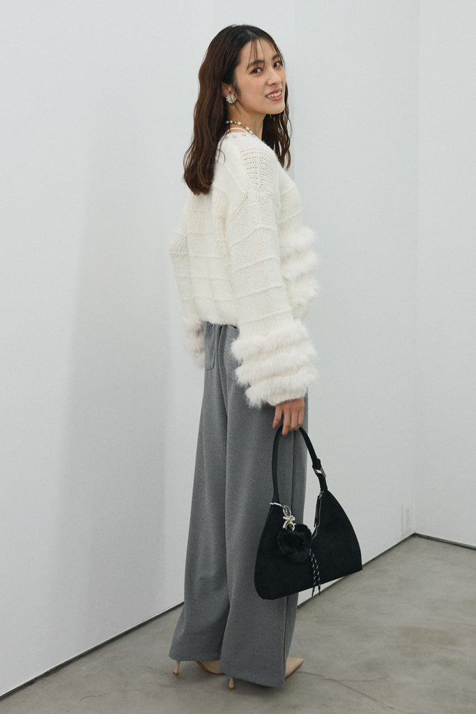 [予約]ネックビジューラインファーニットカーデ