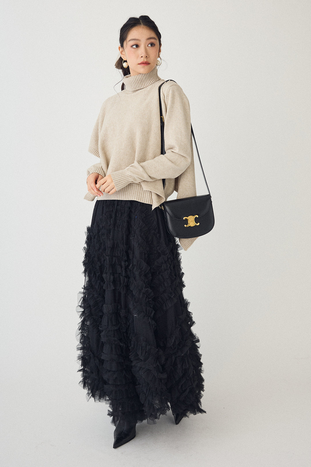 [予約/SET]アシメケープ2wayニット+スフレアシメチュールスカート(2set)