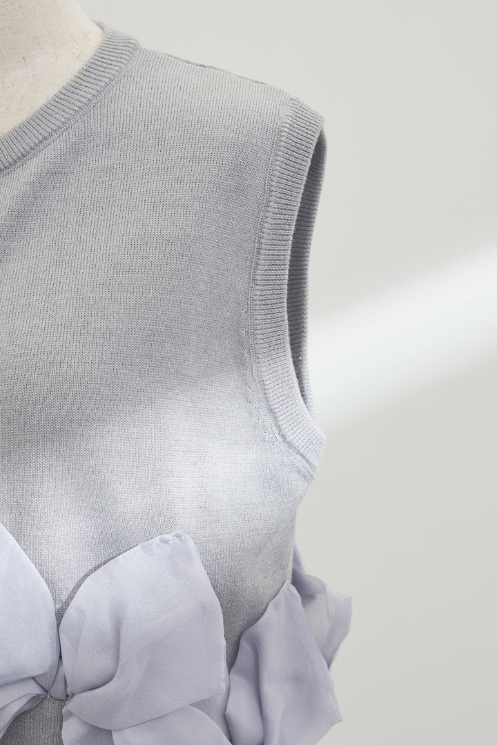 [予約]ヘムオーガンジーリボンスリーブレスニット