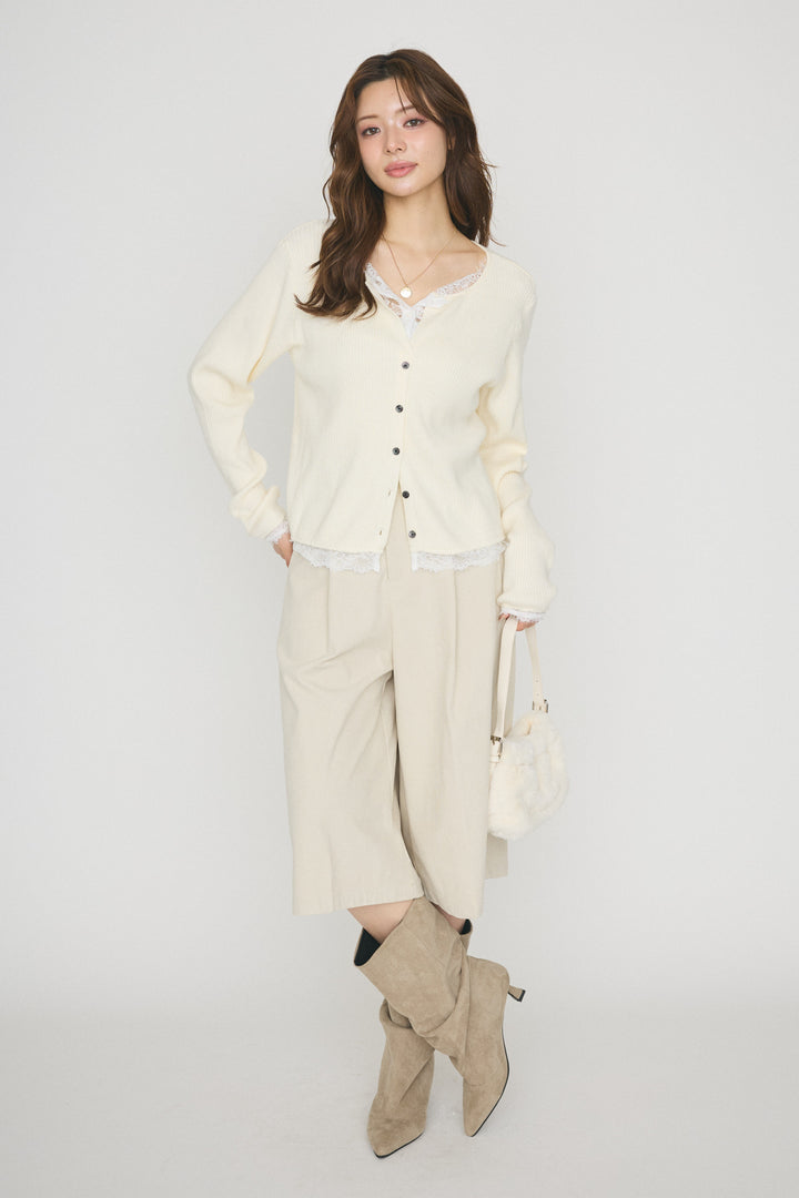 [予約/SET]レースレイヤードリブニットトップス+コーデュロイハーフパンツ(2set)