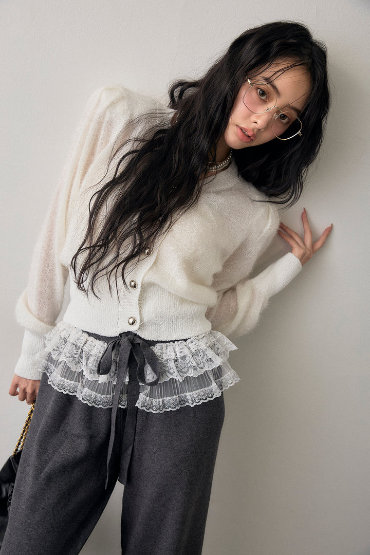 [予約]コンシャスショルダーシャイニーニットカーデ