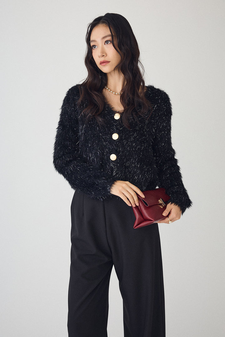 [予約/SET]ゴールドボタンラメシャギーニット+バックリボンストレートパンツ(2set)